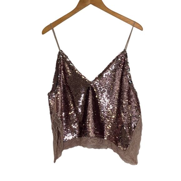 Free People Intimately Free Swinging Surpice pink sequin cami lace trim SMALL - Picture 10 of 10